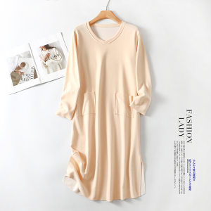 Thickened Fluffy V-neck Long Sleeve Womens Dress Cozy Cotton Pajama Gown Mid-length Autumn Winter Sleepwear Home Clothes