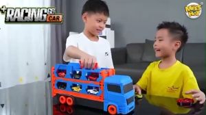 [Voucher 10k](Ship hỏa tốc HCM) Xe đồ chơi xe tải 3 tầng kèm 6 xe đua nhỏ mô hình đường đua xe dài 1.65 m có thể gấp gọn cho bé quà tặng sinh nhật