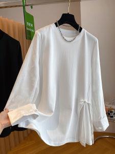 plus Size 300 Pounds New Chinese Style Long Sleeve Womens T-Shirt Loose Pure Cotton Base Shirt Top for Early Autumn