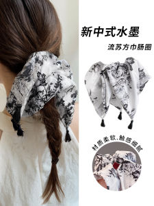 ยางรัดผมทรงสี่เหลี่ยมสตรีที่มีกำลังยืดหยุ่นสูงสไตล์จีนใหม่ รัดผม ที่คาดผม ผ้าคลุมศีรษะ ตกแต่งเสื้อกั๊ก