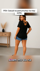 Amanda Plus Size Blouse Cotton Spandex XL–3XL | Plain Round Neck Crisscross Back Casual Top