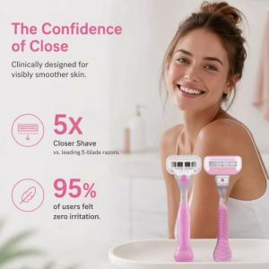 Womens Manual Razor 1 Handle with 3/6 Heads 5-Layer Stainless Steel Blades Rubber Handle Reusable Body Hair Removal Blades