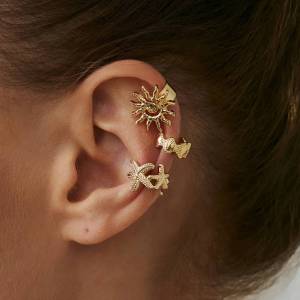 KunJoe 3 Pcs Trendy Sun Starfish Scallop Ear Clip Non Perforated Earrings for Women Boho Gold Color Ear Cuff Jewelry Accessories