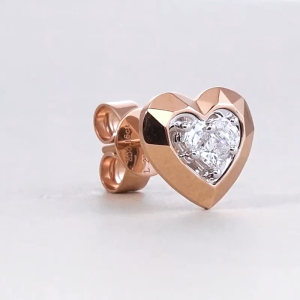 Chow Sang Sang 周生生 18K Solid White & Red Gold Diamond Symphony Diamond Heart-Shaped Stud Single Earring for Women 93364E 1.42g Gold  [Sold Single Not Pair]
