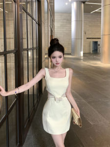 French Style Diamond Embellished Square Neck Lace Dress Womens High Waist Bodycon Skirt Elegant Sensation City Commute