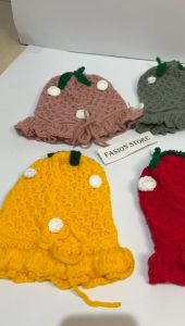 topi kupluk bayi stroberi pakai tali topi anak perempuan lucu topi bayi laki laki cewek 0-3 tahun