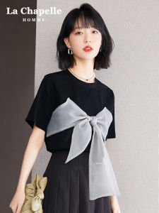 La Chapelle Womens Short Sleeve T-Shirt Butterfly Knot Spring Summer New Style French Style Slimming Versatile Trendy Top