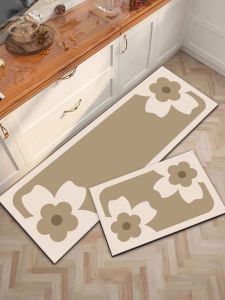 Kitchen Diatom Ooze Floor Mat Minimalist Geometric Non-Slip and Oilproof Absorbent Door Stain-Resistant Foot Mat For Home Washable and Erasable