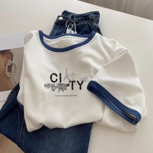 Large Size Cotton T-Shirt for Women Loose Fit Summer Printed Short Sleeve Versatile Base Layer Underwear Clothes