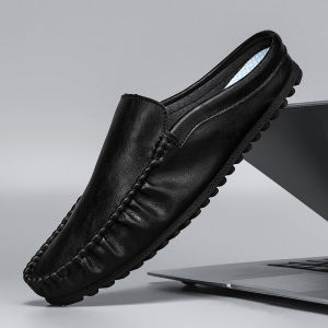 Mens Slip-On Summer Casual Shoes Breathable Slipper Style Covered Toe Flat Heel Synthetic Leather Inner Rubber Outsole