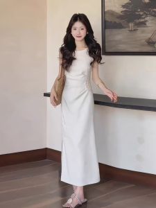 XUECAIQI | Flounce Sleeves Elegant Commute Friendly Slimming Long Dress