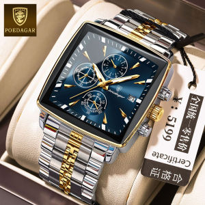Swiss brand POEDAGAR luxury watch for men waterproof multifunctional chronograph business calendar luminous square watch