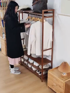 Multi-functional Clothes Rack Hanger Bamboo Haning Rack Stand Clothes Storage Organizer Wardrobe