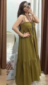 Korean Style Strapless Solid Color Long Dress Casual Vacation Style Sleeveless Dress L2365