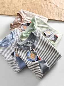 Heat Retaining Double Sided Brushed Velvet Long Sleeve round Neck T Shirt Skin Friendly Fine Striped Base Shirt for Youth