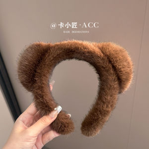 หมวกผ้าขนสัตว์รูปหมีน่ารักสำหรับฤดูใบไม้ร่วงและฤดูหนาวสำหรับผู้หญิง หมวกทรงสูง หมวกสวมหัวสำหรับใส่ทุกวัน หมวกสวมหัวสำหรับล้างหน้า