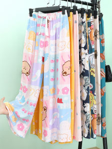 Giữa Eo Cotton Lụa Đồ Ngủ Nữ Mùa Hè Mỏng Phong Cách Quần Ống Rộng Vải Viscose In Hoa Văn Thường Ngày Homewear