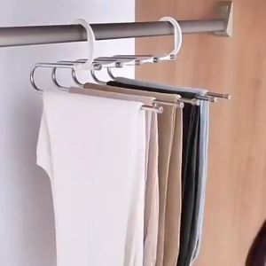 Rak Seluar Pelbagai Fungsi 5 IN 1 Foldable Pants Hanger Space Saving Adjustable Hanging Long Short Pants Tie Scarf Multifunction Pant Hanger 多功能裤架