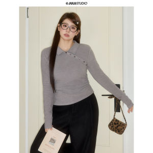 JiShu Workshop Deconstructed plus Size T-Shirt Double Wear Asymmetrical Slit Flocking Shoulder Bared Large Code Top for Women