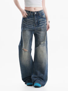 zuocisankon | Quần Jeans Đùi Rách Phong Cách Đường Phố Cao Waist Chân Rộng