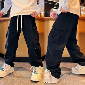 กางเกงขายาวทรงหลวมสไตล์อเมริกันสำหรับผู้ชาย ทรงวินเทจ กางเกงขายาวทรงหลวมสบาย ๆ กระเป๋าใหญ่ ฤดูใบไม้ร่วง/ฤดูหนาว