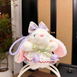 LDCX | 13cm Tulip Bow Rabbit Plush Keychain Cute Bunny Doll Pendant Soft Stuffed Toy Bag Charm Accessory Gift for Girls Kawaii