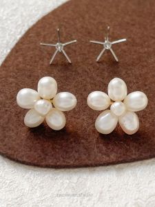 ต่างหูไข่มุกห้าแฉกชุบทองแท้ดีไซน์ห้าแฉก DIY ทำมือ เครื่องประดับหู ชุบทองแท้ ทองแดงชุบทอง รูปทรงห้าแฉก