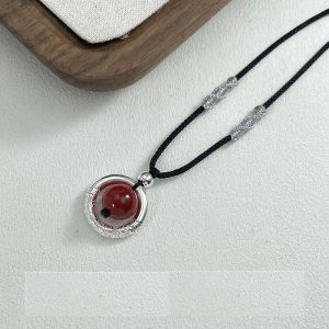 S999 Pure Silver Tassel Pendant Necklace Woven with Agate And Red Lotus Seed Lucky Beads for Valentines Day Original Design Jewelry for Women