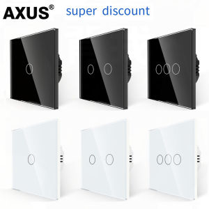 AXUS EU Touch Switch  AC100-240V Power LED 1/2/3 Gang Crystal Glass Panel Wall Lamp Light Switch Sensor Switches Interruttore