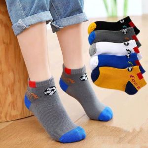 5 Pairs/set Childrens Football Socks For Boys Summer Thin Mesh Breathable Child Sports Letters Short Kids Teenager Socks 1-14Y