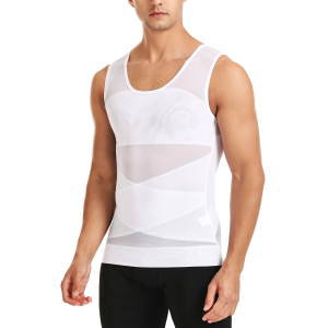 Mens Crew Neck Sleeveless Body Shaper Tank Top Mesh Chest Abdomen Compression Slim 4-Way Stretch Sport Shapewear