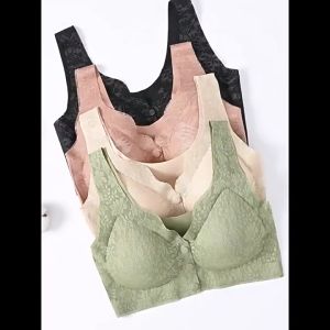 HOKKIE BR1765 Bra Renda Tanpa Kawat Bh Kancing Depan Seamless Lace Pushup Fashion Wanita Sport