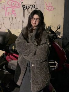 Womens Fur Coat Lamb Fur Thickened Winter Coat Eco-friendly Leather Long Sleeve Mid-Length Korean Style Commute Wind