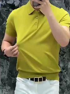 313Plus Size Pineapple Pattern POLO Shirt for Men 2025 Summer New Business Light Luxury Fashion Slim Fit Stretch Short Sleeve Top