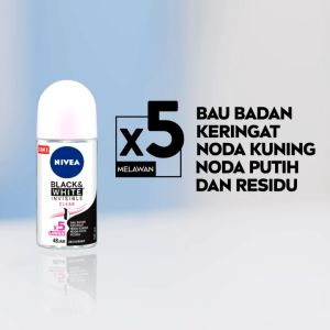 NIVEA Deodorant Roll On Black & White Invisible Clear 50ML - 5x Lawan Bau Badan dan Noda Pakaian
