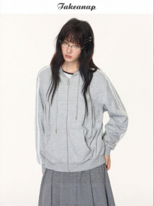 NAPSNAPS | Áo Khoác Hoodie Phong Cách Học Đường Nữ Có Dây Ren