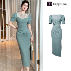 Happy Diva ฤดูร้อนสไตล์ใหม่ผู้หญิงสวมใส่อุตสาหกรรมหนักการออกแบบมุกคอกลมพัฟแขนชุดเดรส 31191