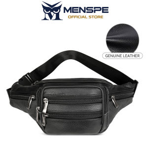 MENSPE Mens Chest Bag Genuine Leather Waist Bag Fashion Sports Bag Large Capacity Casual Bag Outdoor Fitness Bag Travel Bag Business Bag