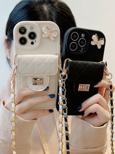 Luxury Silicone Phone Case Crossbody Wallet Style Card Insertable Protective Cover for Samsung Crystal Butterfly Design