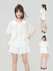 KEIKO | Embroidered Cutout Aesthetic White Summer Outfit Set