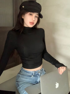 Fancy Half Turtleneck Tight Long Sleeves T-shirt Womens Autumn Short Slimming Inner Wear Small Chic Bottoming Shirt Tops