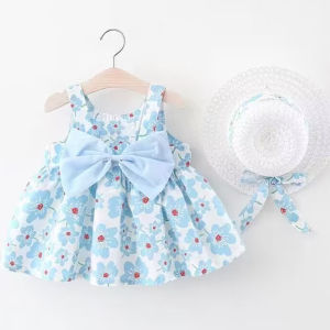 New Girl Floral Dress: Sweet Summer Bow Toddler Beach Dress for Children Aged 0 to 3