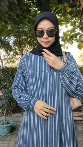 Gamis Wanita Rayon Motif Syahila Salur Elegan Busui