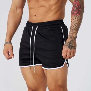 Quick Dry Mesh American Muscle Mens Shorts Gym Dumbbell Exercise Three-quarter Length Casual Beach Pants Polyester Spandex Blend