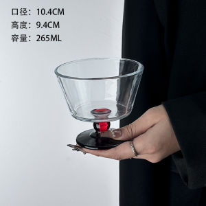 Retro Design American Style Coffee Cup Glass French Champagne Black Bottom Unique Ice Cream Cup Transparent Vintage Feeling