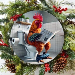 1 Piece Vintage Chicken Wooden Circular Sign for Kitchen Farm Chicken Coop Decoration 2D Single-Sided Color Printed Wood Plate