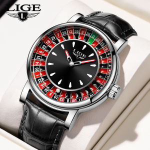 LIGE Quartz Man Watch Fashion Luxury Creative Roulette Game Dial Design Leather Casual Life Waterproof Watches for Men Gifts+Box