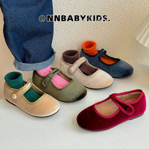 Korean Style Velvet Princess Shoes for Girls Spring Autumn Low Cut Single Shoes Bean Bean Shoes Baby Grandmother Cloth Shoes