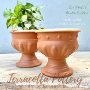 กระถางดินเผาสำหรับแต่งบ้านและสวน ขนาด 32x36 ซม. มีรูระบายน้ำ เคลือบสีกันเชื้อราเป็นอย่างดี