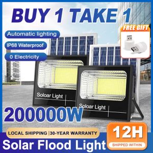 BUY 1 TAKE 1 8000W Solar Lights With Solar Panel Outdoor Lighting Waterproof IP68 Original LED 68000mAh Solar Flood Light Street Lamp Christmas Lights Solar Power Led Lights For Room Night